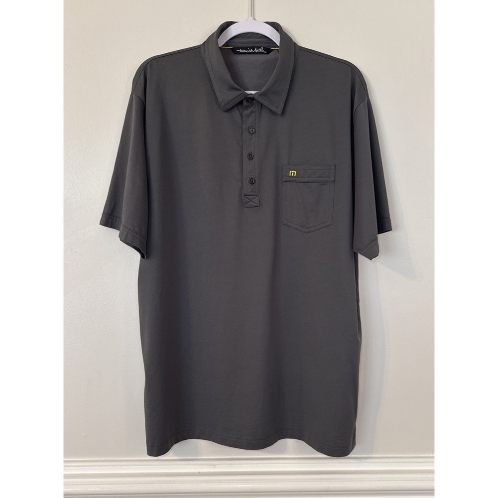 Travis Mathew Men's Short Sleeve Polo Shirt Gray Logo On Pocket Sz XXL